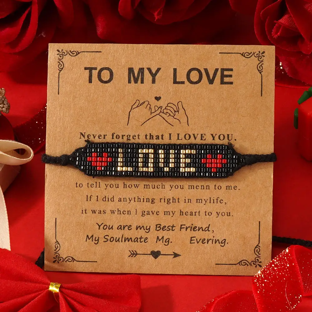 

Adjustable Love Hand Jewelry Rice Beaded Bracelets with Peach Heart Geometric Wool for Valentine's Day Gift for Couples