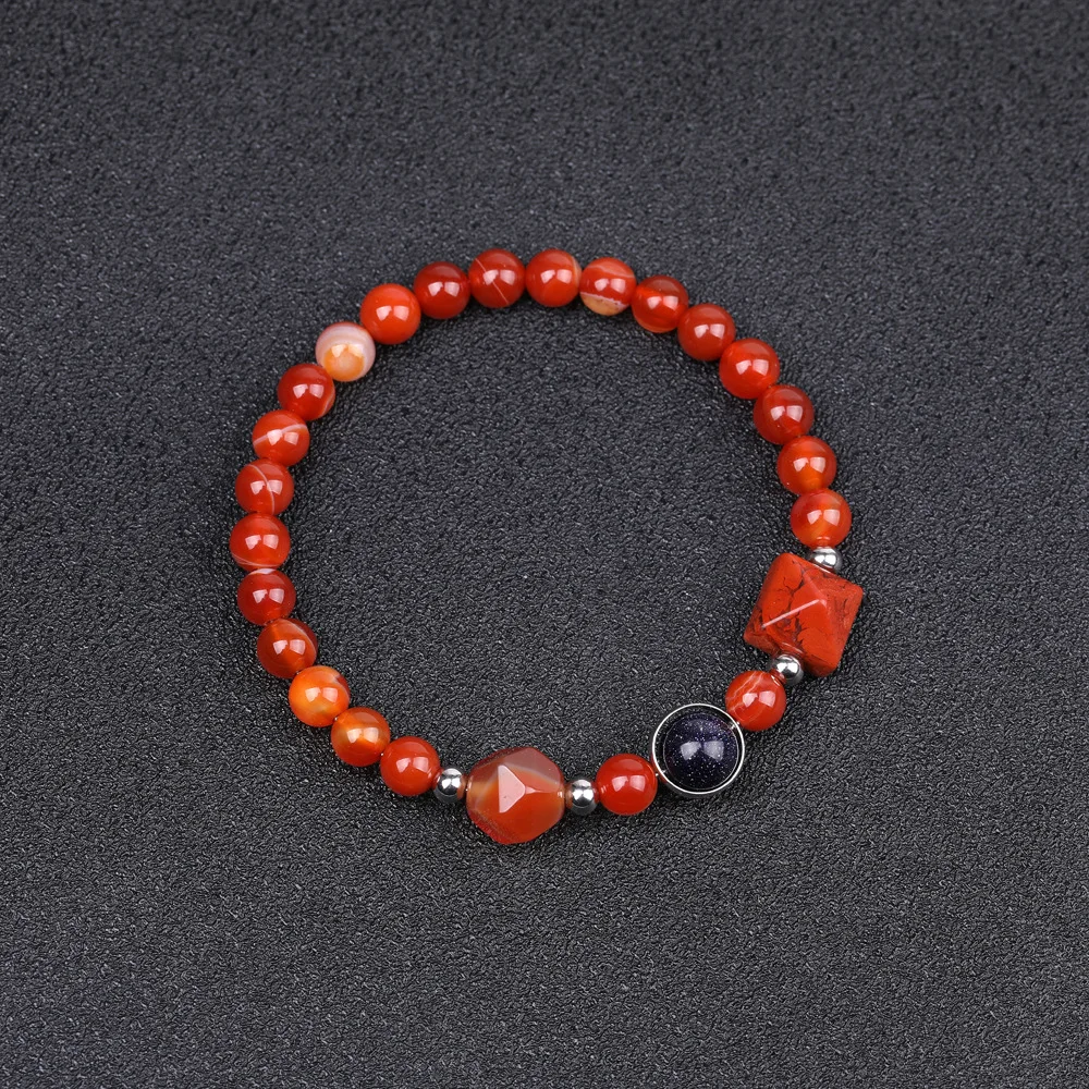 Charm Crystal Faceted Stone Red Carnelain Gemstone Energy Bracelet Pyramid Shaped Bracelet for Women Men