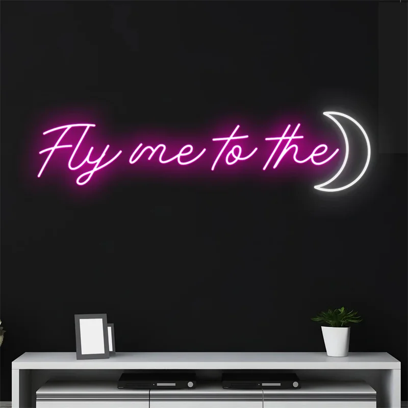 Fly Me To The Moon Neon Sign, Personalized Quote Name Neon Light, Bedroom Wall Art, Business Decor, Nursery Led Light