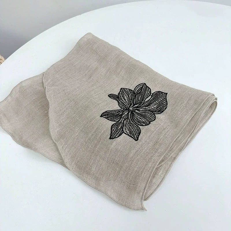 

High-end Versatile Ramie Scarf for Women Spring & Autumn Breathable Floral Small Shawl & Neckerchief