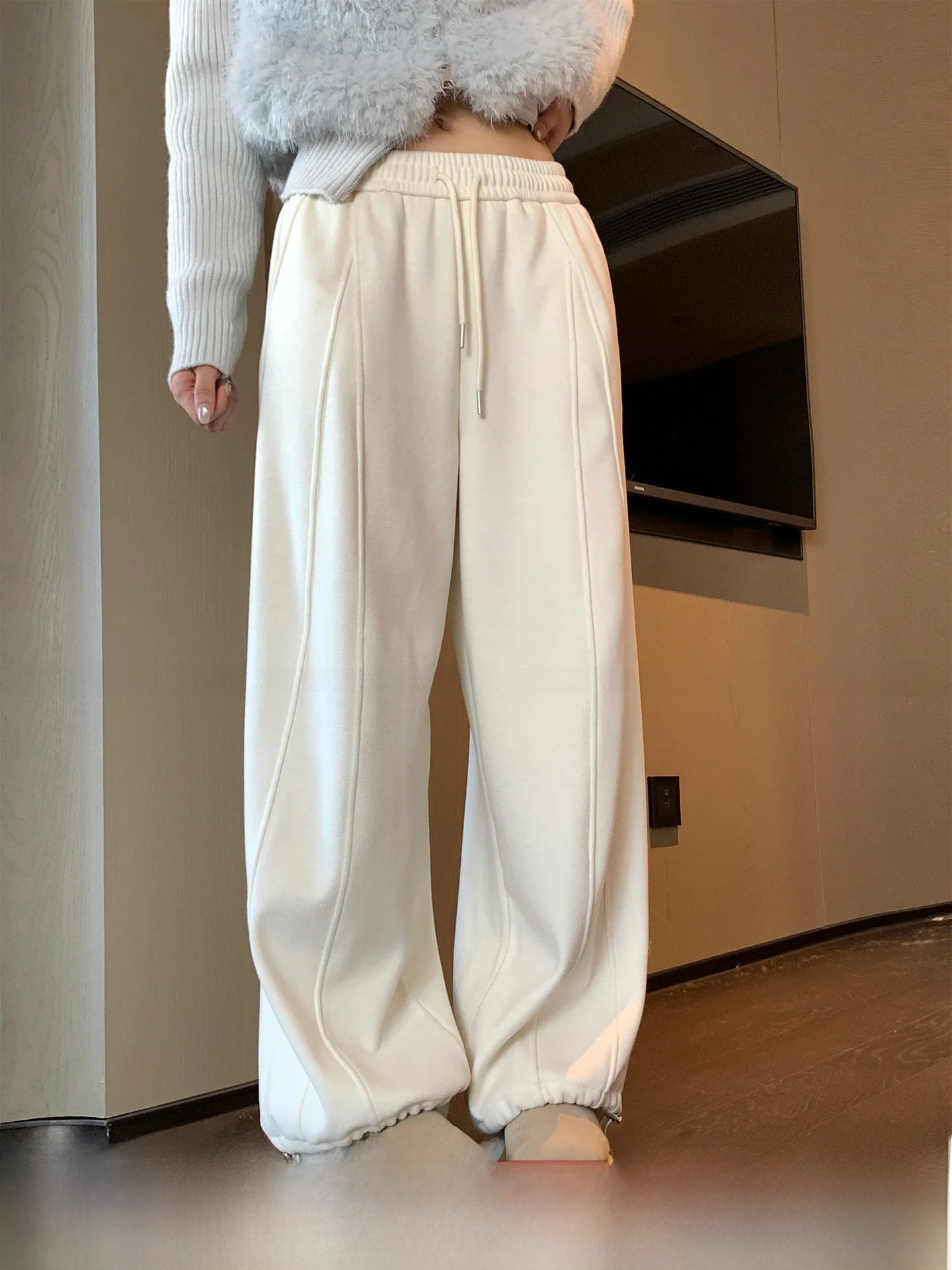 

Женские брюки GV Fce Lined Dstring с асимметричным дизайном, прямые брюки с высокой талией, длинные брюки, универсальные, модные