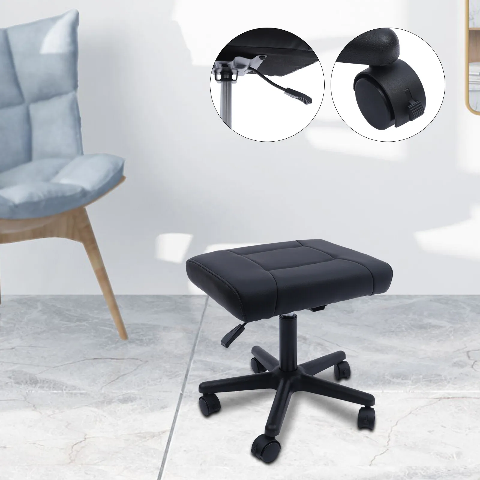 

Регулируемый по высоте табурет для ног с колесиками для домашнего офиса, подставка для ног, османская черная кожаная поворотная мягкая подушка на 360°