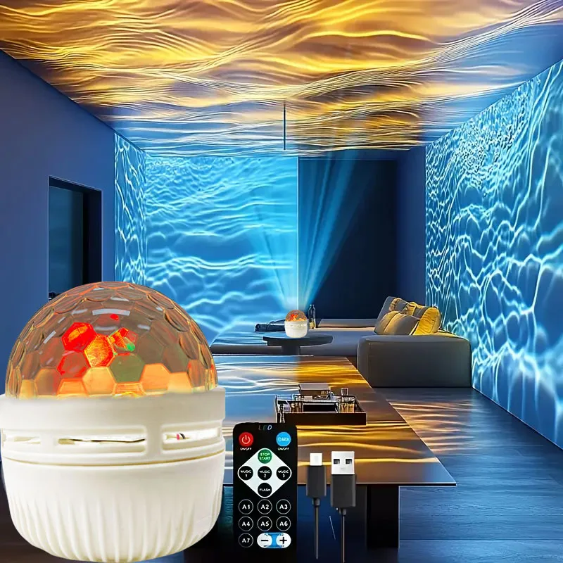 Starry Sky Projector Light Aurora/Water Ripple LED Night Light Color Remote Control USB Plug-in for Home Party Bar Ceiling Decor