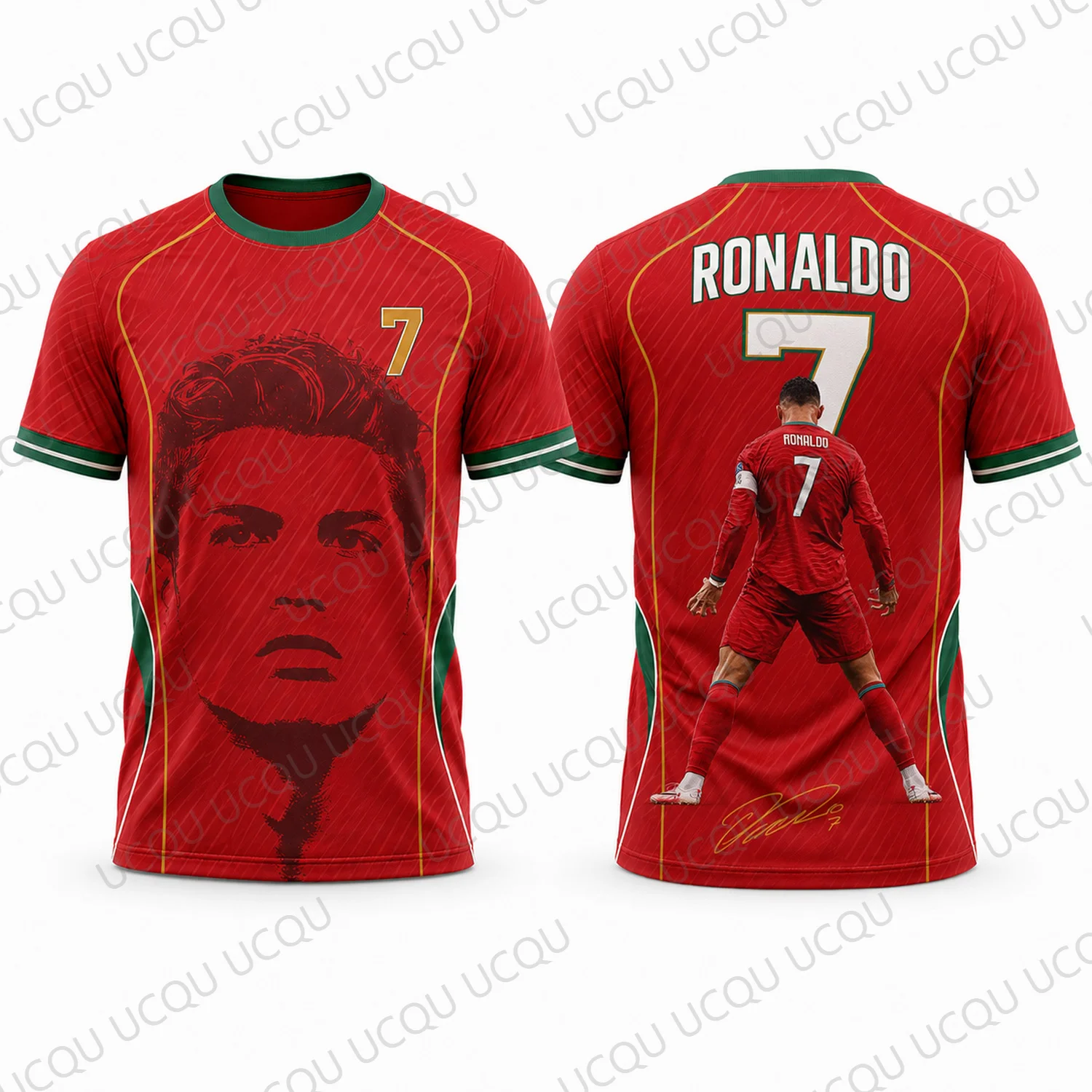 2026 Ronaldo 7 Red Green Retro Football Jersey Portrait Print Soccer Shirt Men Women Adult Kids Streetwear Fan Gift Top