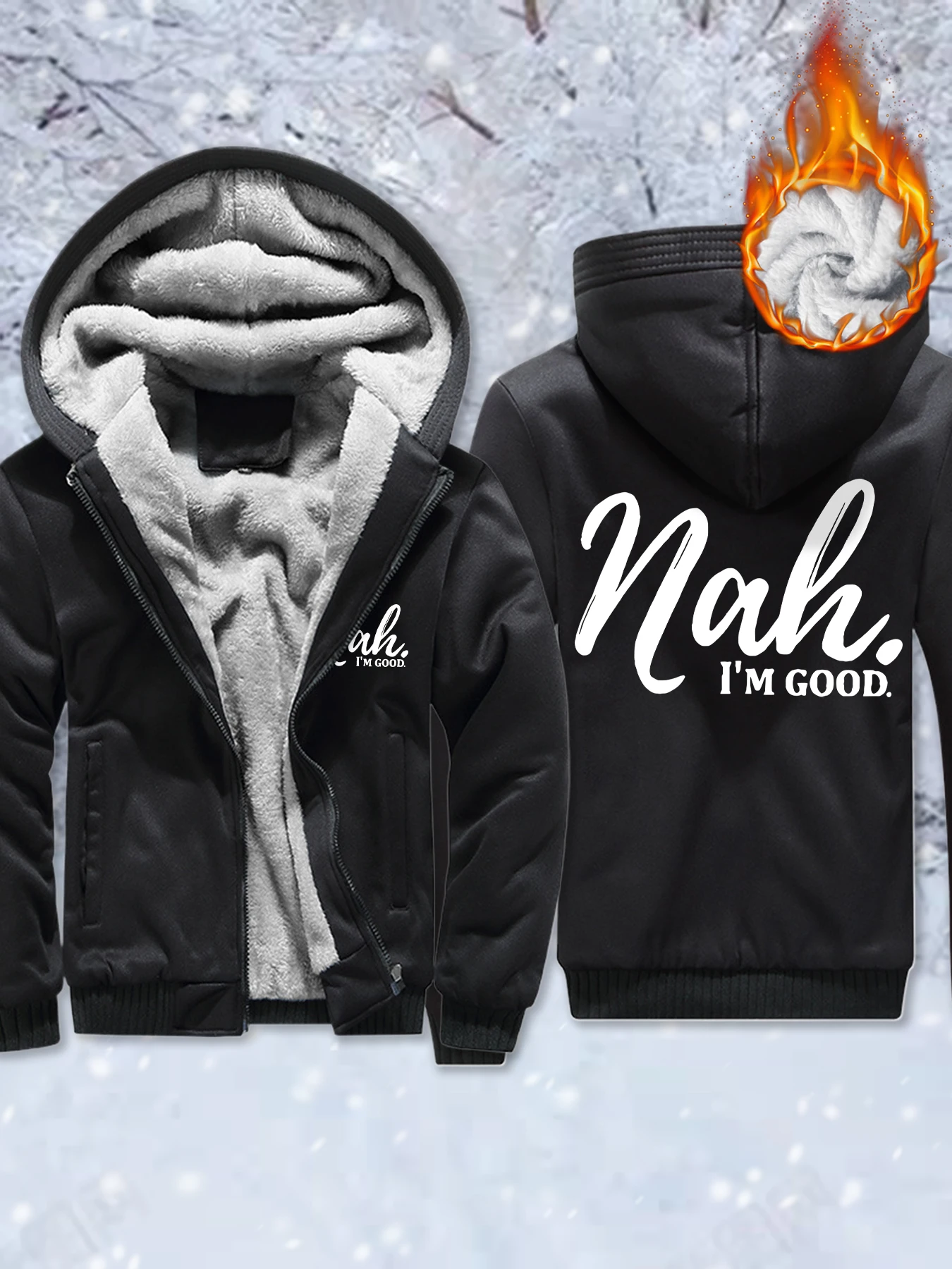 

Nah I'M Good Printing Зимняя мужская толстовка с капюшоном Высокое качество Уличный пуловер Повседневная мягкая куртка Флисовые тяжелые модные куртки
