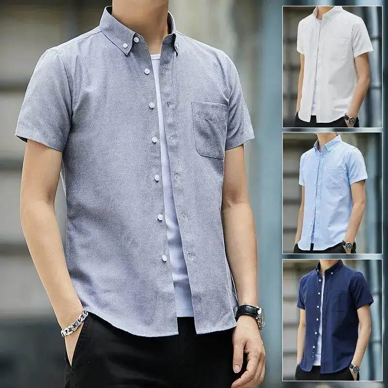 Short Ice Silk Thin Shirt for Men Summer Workwear Sleeveless Sun Protection Outerwear Casual Style Polyester Fiber Shirt