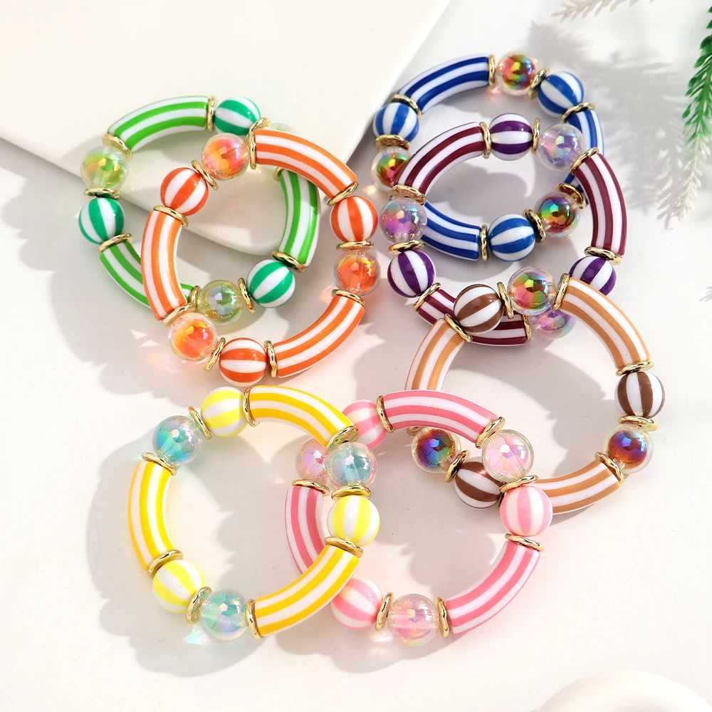 Exklusive bunte doppellagige Acryl-Armbänder für Damen, Harz-Armreifen mit gebogenem Rohr, modischer Schmuck, Geschenk – Detail 10