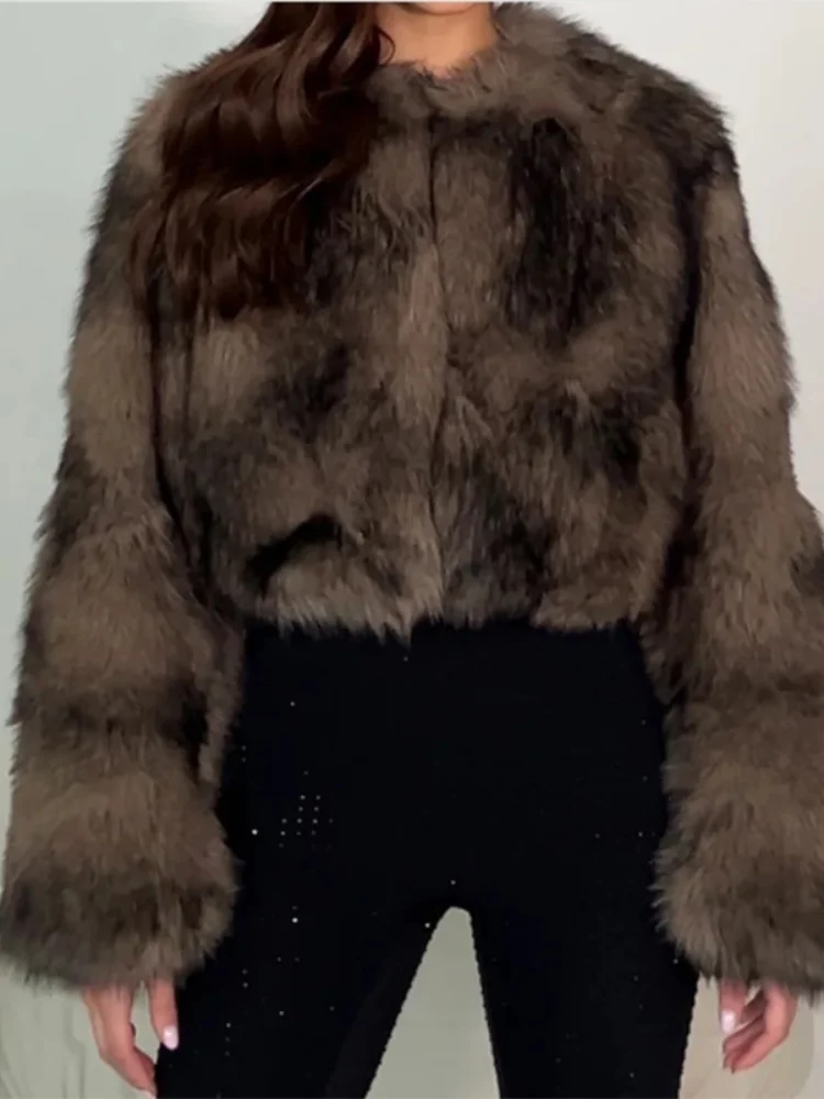 Luxury Short Faux Mink Coat Winter Brown Faux Fur Coat Woman Clothing Loose Fluffy Faux Fur Jacket Woman Fur Coats Tops