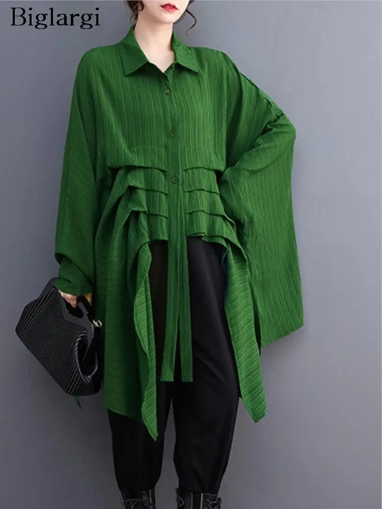 

Oversized Irregular Shirt Women Fashion Casual Loose Batshirt Ladies Womens Long Shirts Korean Long Sleeve Blouse