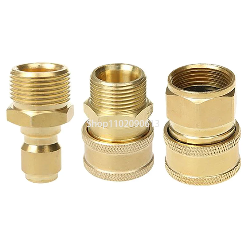 1 Pair Brass 3/8 Inch Quick Release Connector With M22 Thread 15mm Pin Adaptor For High Pressure Washer Hose And Outlet