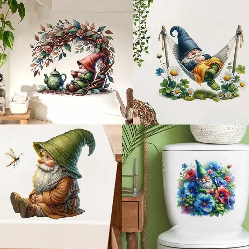 

Whimsical garden dwarf fantasy art wall stickers bathroom toilet decoration living room cabinet refrigerator home decoration sti