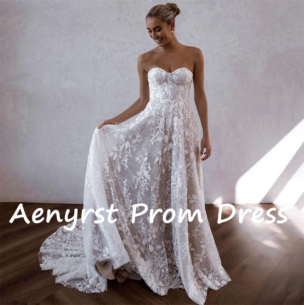 Aenyrst-Robe de mariée ligne A sans bretelles en dentelle, appliques chérie, dos ouvert, train court, patients élégants, quelle que soit sur mesure, 2024