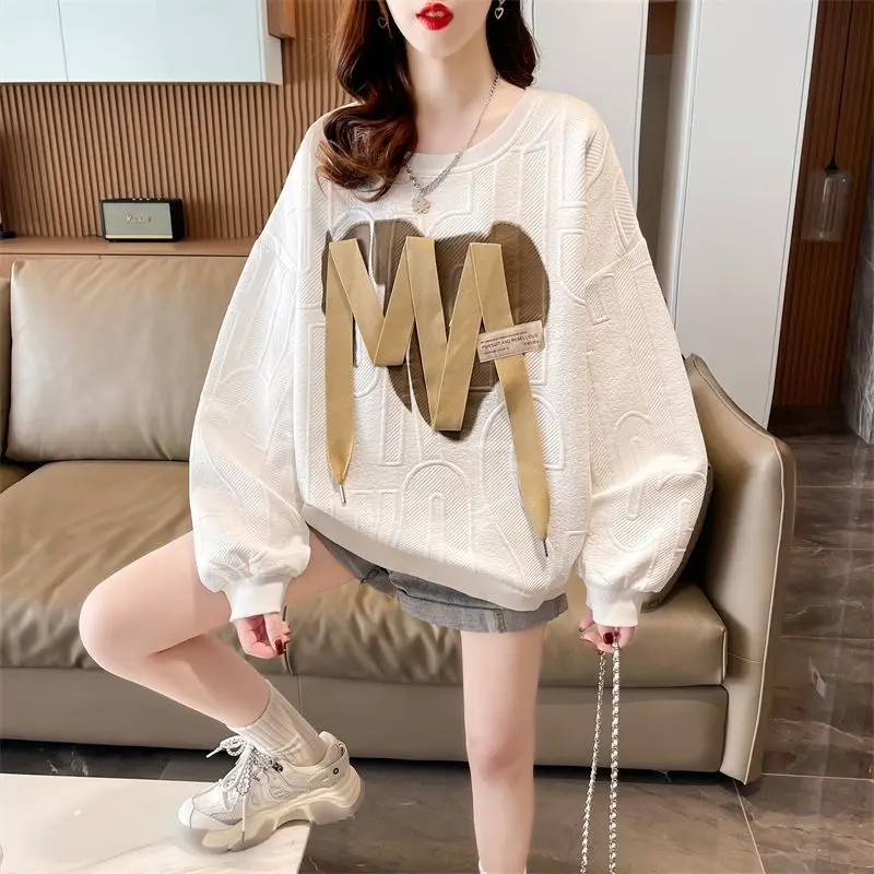 O-neck Pullovers Sweatshirts Women\'s Clothing Autumn Thin Long Sleeve Solid Lacing Fashion Loose Casual Streetwear T-Shirts