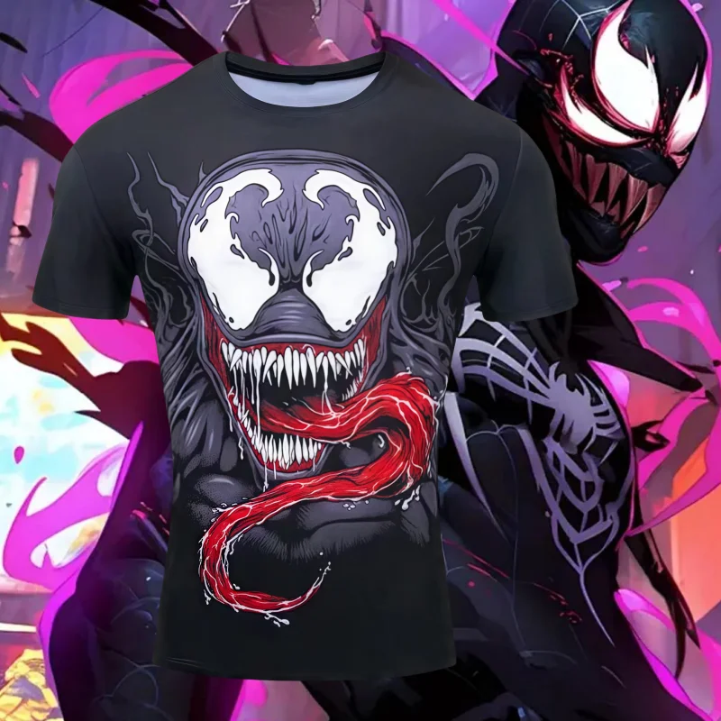 تي شيرت Summer Venom ثلاثي الأبعاد مطبوع للرجال بأكمام قصيرة للرياضة والترفيه واللياقة البدنية وركوب الدراجات والجري البطيء في الهواء الطلق وتجفيف السرعة