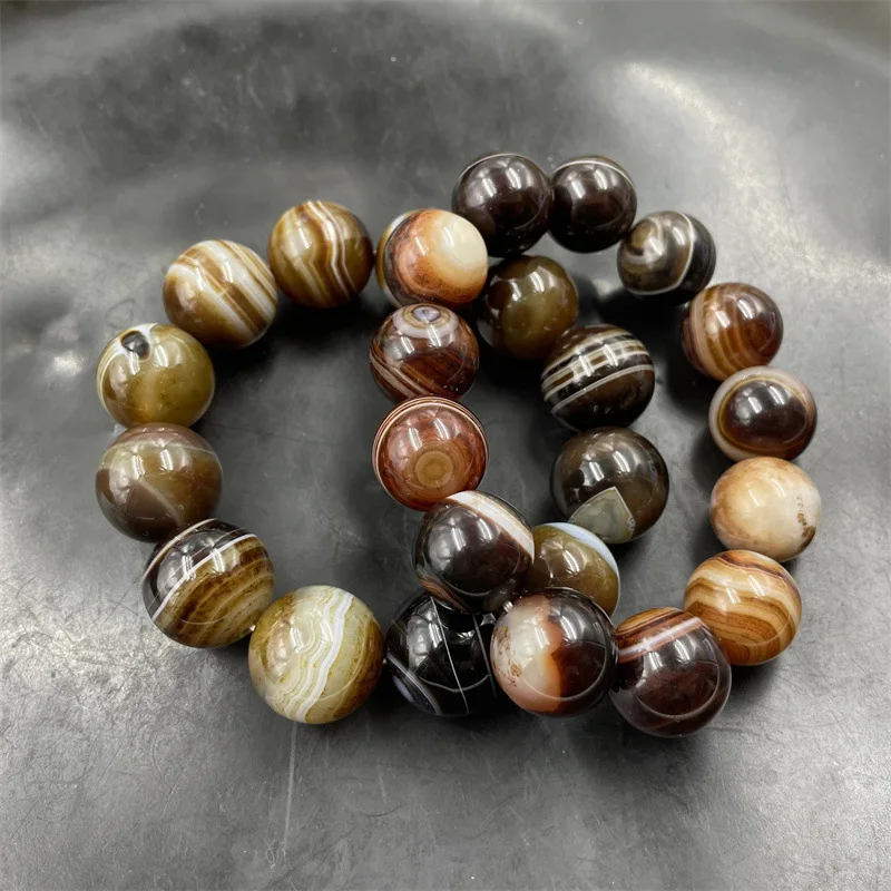 18mm Sardonyx Round Bead , Unisex Brown Agate Bracelet
