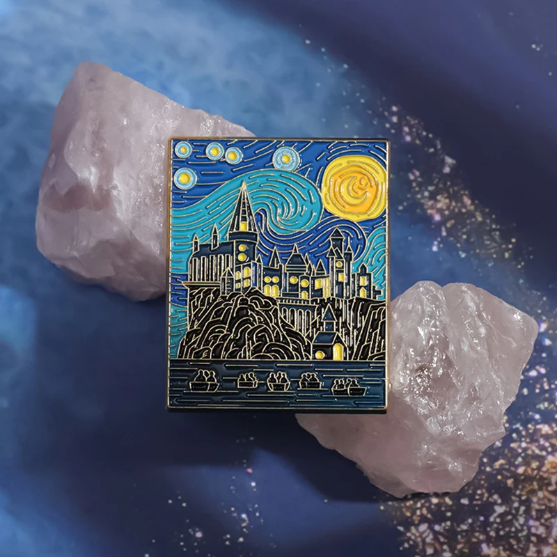 Starry Night Magic School Enamel Pins Custom Witch Wizard Castle Brooches Lapel Badges Punk Jewelry Gift for Fans Friends