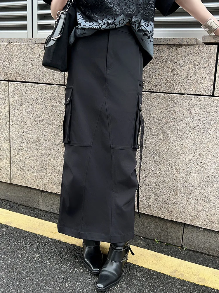 

Юбка Meiyang Punk Sle с высокой талией, прямого кроя, средней длины, А-силуэта, из полиэстера, женская модная одежда.