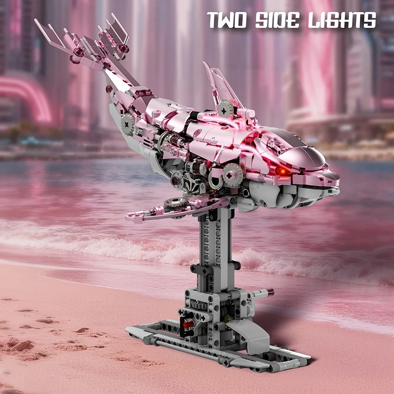 Modelo de golfinho interativo, brinquedos de construção, 888 peças, luz motorizada, rosa, azul, sistema de ligação moc, exibição de mesa, coleção de presentes