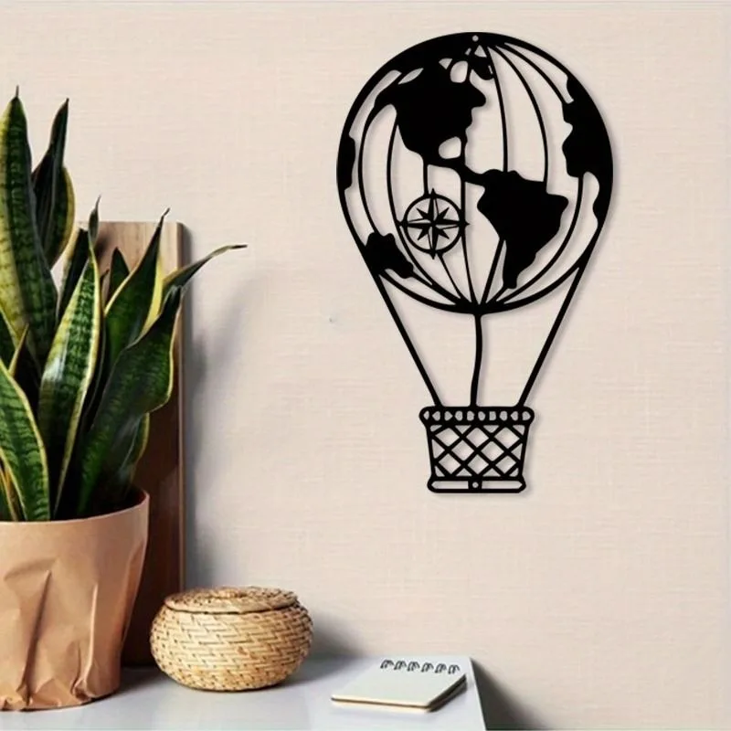 CIFbuy Metal Hot Air Balloon Wall Art Vintage Compass Iron Craft Home Decor Outdoor Garden Hanging Sign Ornament