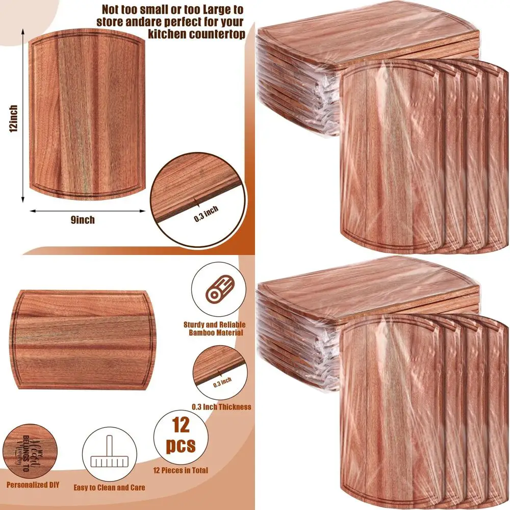 

Set of 12 Walnut Wood Chopping Boards, 12x9 Inches, Ideal for Kitchen, Crafting, and Wedding Gifts
