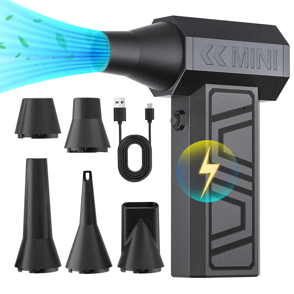 

Type-C Charging Turbo Jet Fan 130000RPM Car Fan 5 Outlet Nozzles Portable Blowing Snow Cleaning Blower Tool Electric Air Duster
