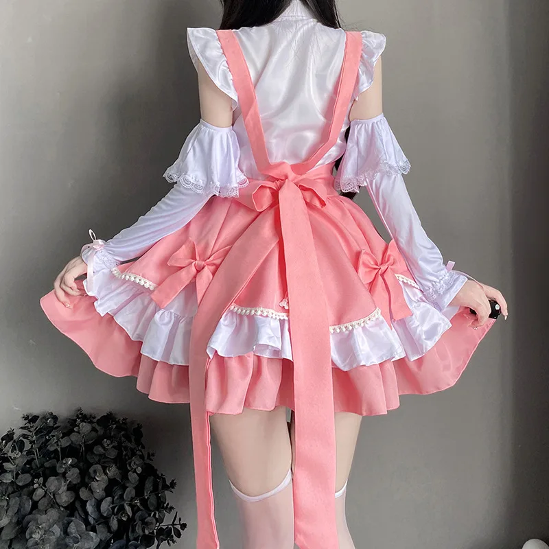 女の子のための甘いピンクのロリータドレス、日本のカワイイスクールガール、メイドコスプレコスチューム、ロリータバニーロールプレイ、ハロウィーンのユニフォーム、2024