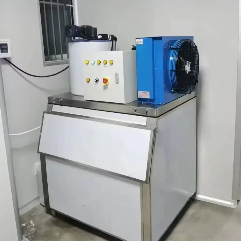Zxshare 1 Ton Per Day Flake Ice Machine SUS304 Stainless Steel Saltwater Ice Machine With PLC Control for Fish