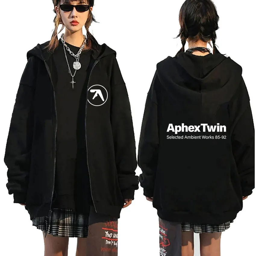 Zanger Aphex Twin Geselecteerde Ambient Works 85 92 Album Logo Rits Hoodie Mannen Vrouwen Mode Streetwear Mannelijke Vintage Zip Up Jas