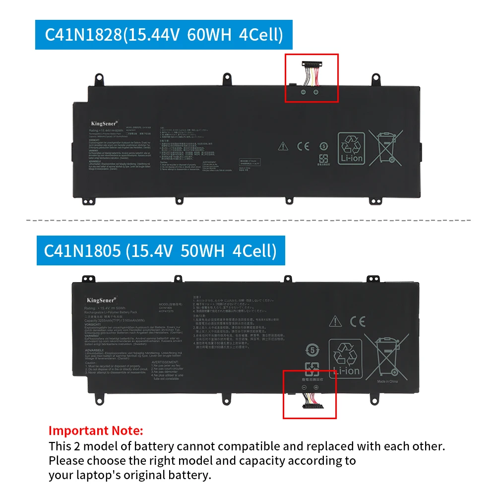 KingSener C41N1805 Laptop Battery For ASUS ROG Zephyrus S GX531 GX531GX GX531GM GX531GS Series 0B200-03590000 15.4V 50Wh