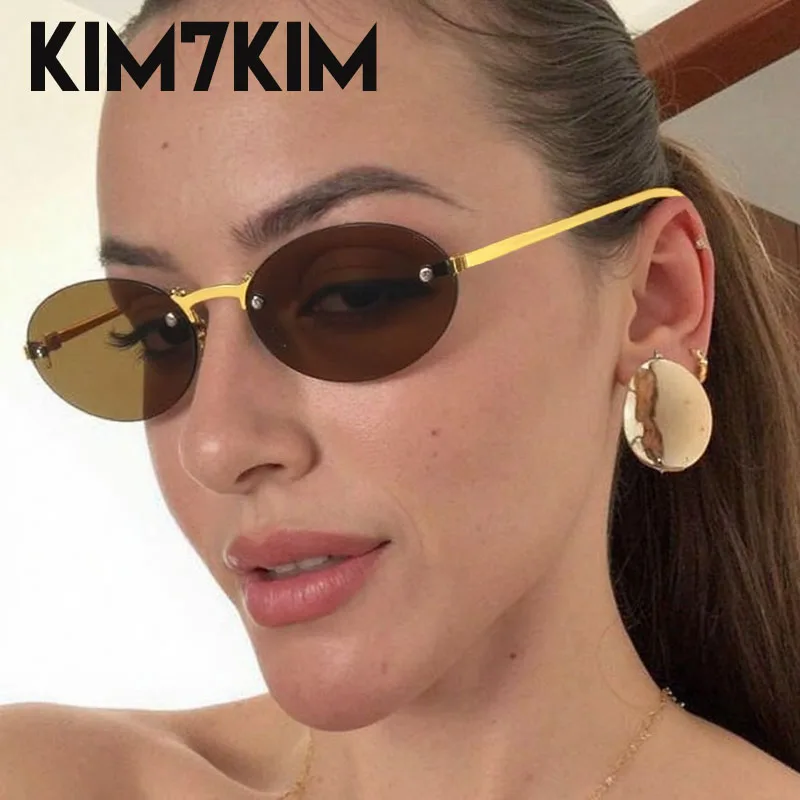 الرجعية موضة بدون شفة البيضاوي إطار معدني النظارات الشمسية النساء الفاخرة العلامة التجارية فاسق نظارات شمسية للسيدات العصرية بدون إطار نظارات السفر #2