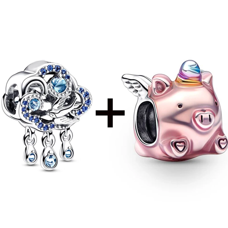 2Pcs 2023 New Arrival Unicorn Pig Charm Beads Pendant Fits Original DIY Bracelets Bangles For Women Men Jewelry Gift Wholesale