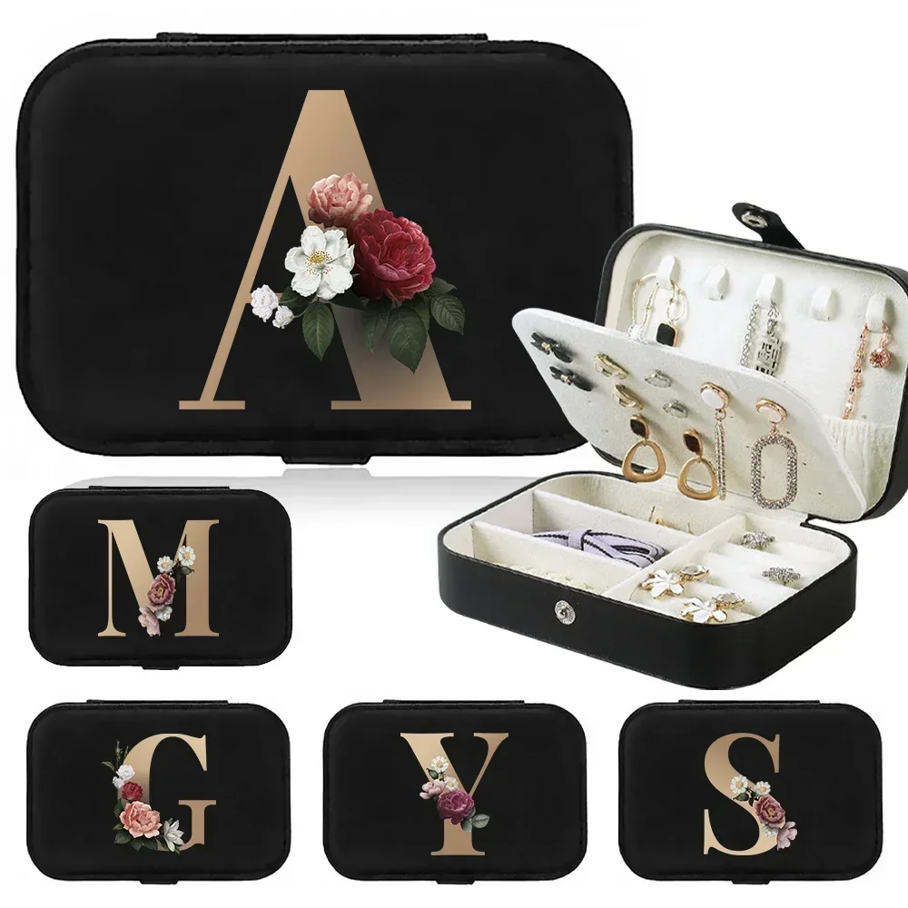 Earrings Storage Boxes Jewelry Box  Ring Holder Desktop Drawer Necklace Holder PU Leather Gold Letters Series Jewel Case