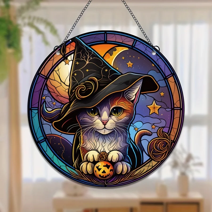 Charming Black Cat Acrylic Suncatcher Perfect For Halloween & Home Decor Ideal For Living Room Bedroom Office Windows