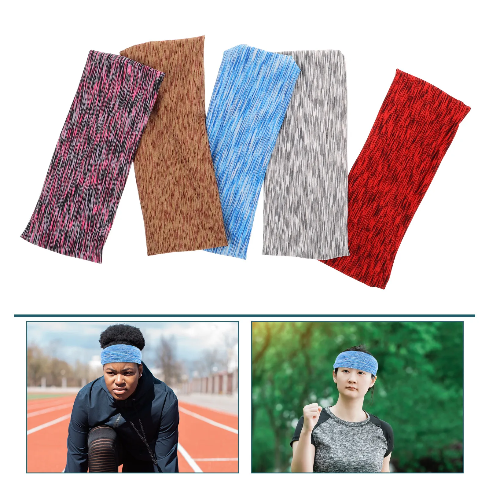 

Набор из 5 эластичных спортивных повязок на голову: нескользящие повязки для фитнеса, йоги, бега, тренажерного зала, упражнений, походов, эластичные повязки от пота