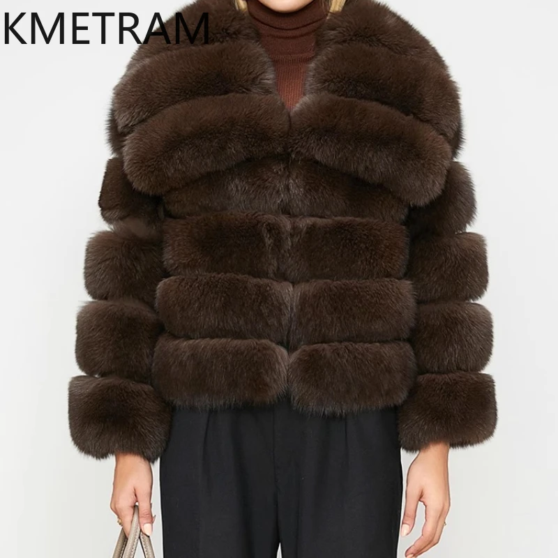 

KMETRAM 100% Natural Fox Fur Coat Woman Luxury High-End Party Fur Jacket New Coffee Winter Clothes 2025 manteaux hiver femme
