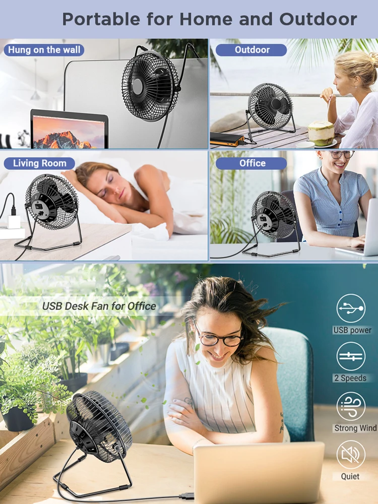 6inch USB Desktop Fan, Mini Portable Personal Cooling Fan, 2-Speed Adjustable, 360 ° Rotating, Bldc Brushless Dc Motor, Low Noise and Strong Airflow, Durable Metal Frame, Classic Retro Desktop Small Electric Fan, Suita