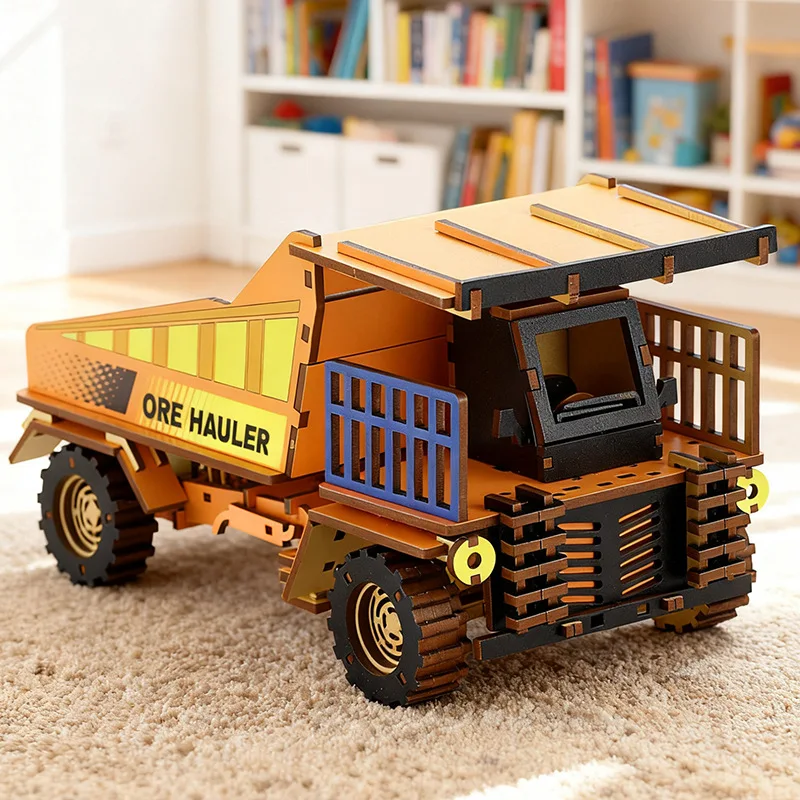 

DIY Wooden 3D Puzzle Mining Truck Model, Colorful Spray-Paint Construction Vehicle Building Kit, Montessori Educational Toy
