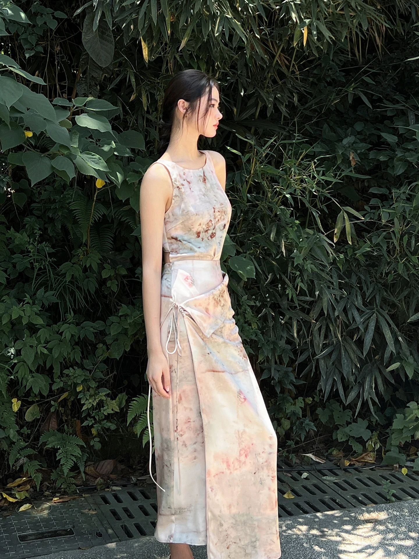 مستوحاة من Fresco Wrap Sle Rope ter Vest High Open Ba Summer Faion مجموعة تنورة نسائية ملفوفة بحبل