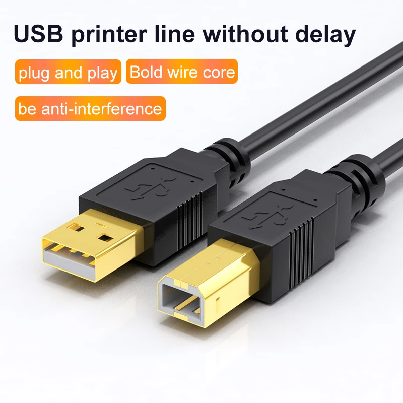 USB 2.0 Printer Cable Type-C To USB B Printing Wires For HP Fax Machine Scanner Computer Connection Square Port Extension Cord