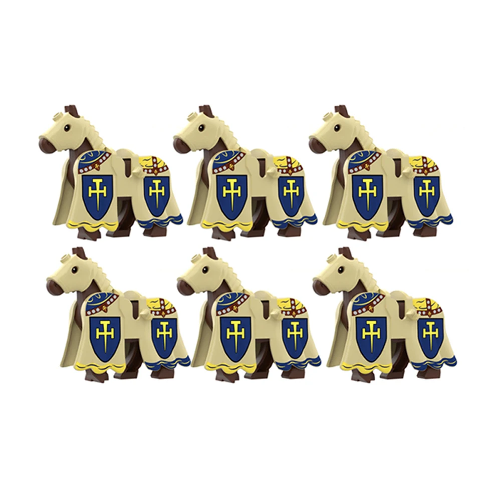 6PCS MOC Medieval Solider Knight War Horse Building Blocks Castle Heavy Armored War Of The Saddle Rope Kid Toy Christmas Gifts