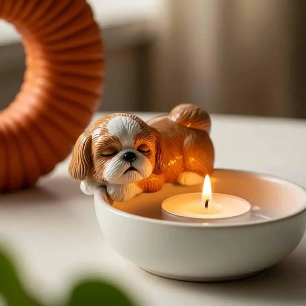 Puppy Candle Holder Animal Tea Light Candle Holder Cartoon Sleeping Dog Tealight Candle Holder for Dog Lovers Gift Home Decor #3