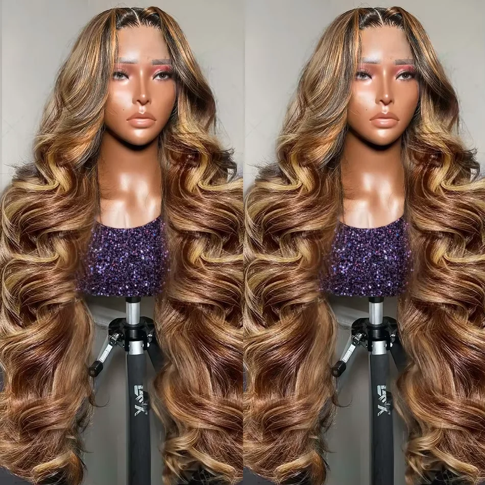 

200% 4/27 Выделенный Цветной Ombre Блондинка Объемная Волна Парик Парики Человеческих Волос 13x6 HD Прозрачный Парик Фронта Шнурка Для Женщин