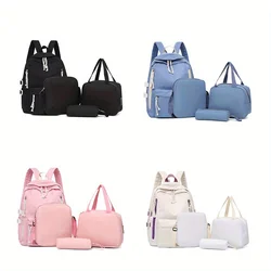 4 pcs Bag sets High Quality Nylon Women Backpack Solid Color Large Capacity Bookbag Women's Backpack For Commute School