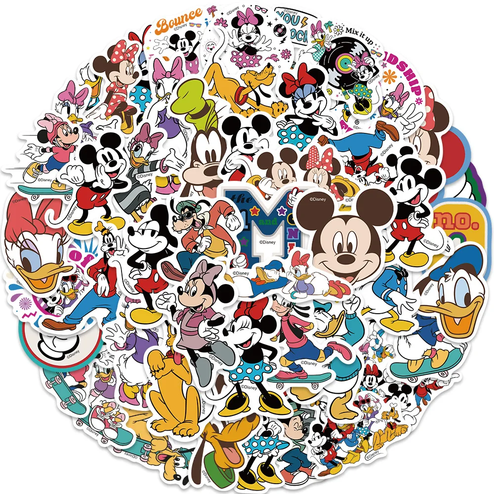 50PCS Disney Minnie Mickey Stickers Movie Anime Decal DIY Skateboard Laptop Motorcycle Cool Cute Cartoon Sticker Pack Kids Toy