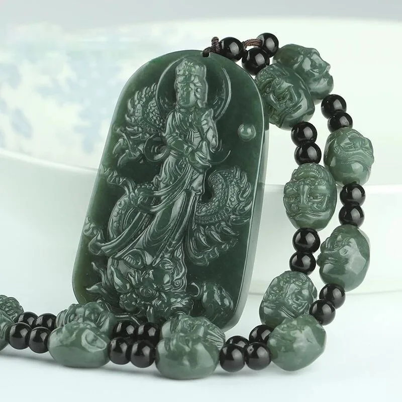 

Hotan jade green jade Dragon Guanyin pendant Bodhisattva brand pendant men's pendant is domineering and attracts wealth