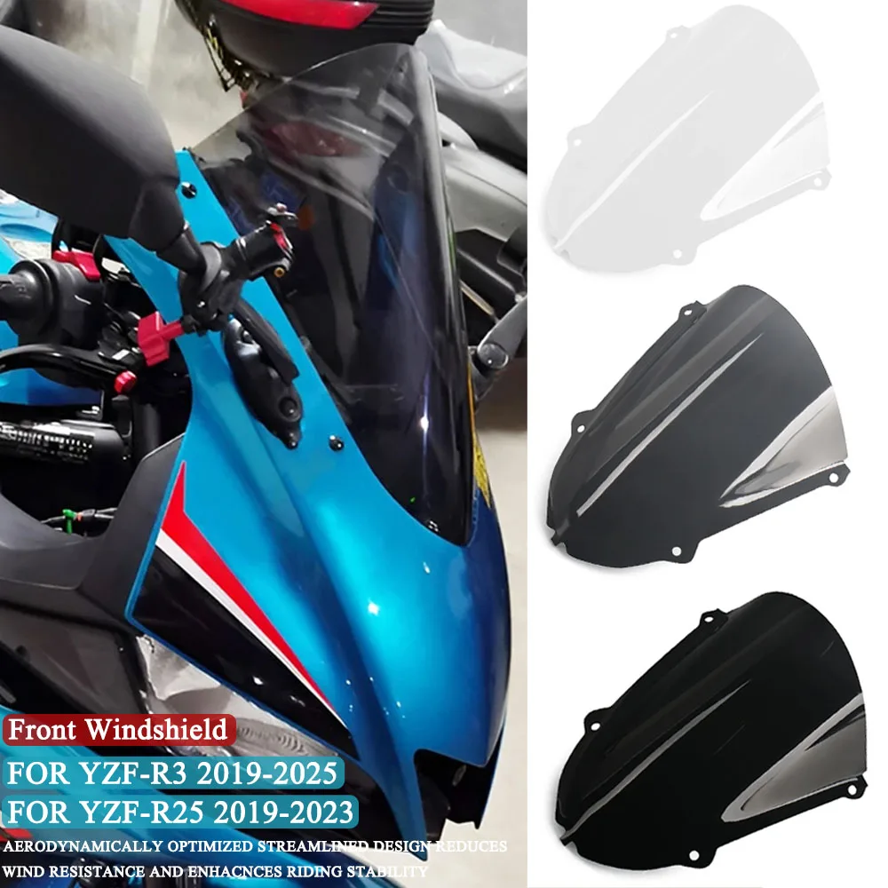 

Front Windscreen Windshield Screen Wind Shield Deflector Protector New Accessorie For Yamaha YZF-R3 YZF-R25 YZF R3 R25 2019-2025