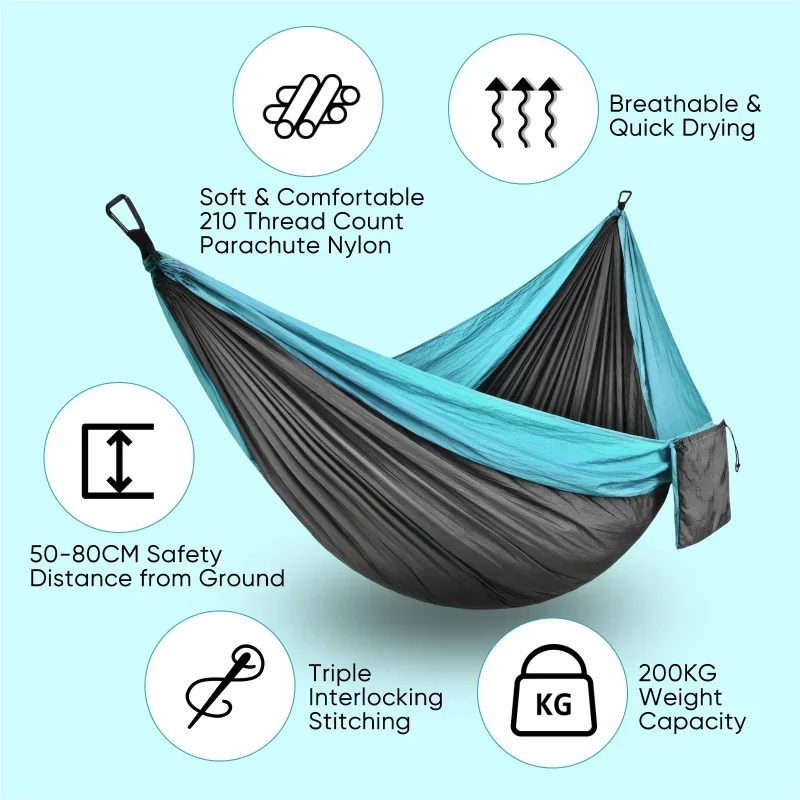 Single Double Person Portable Outdoor Camping Hammock With Nylon Color Matching Hammock High Strength Parachute Fabric Hanging