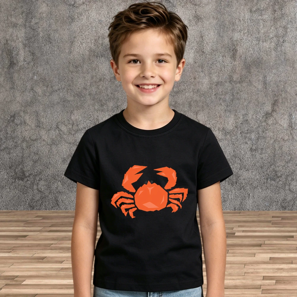 Boys Girls Cute Red Crab T-Shirt Summer Short Sleeve Toddler Kids Casual Tops Marine Life Shirts