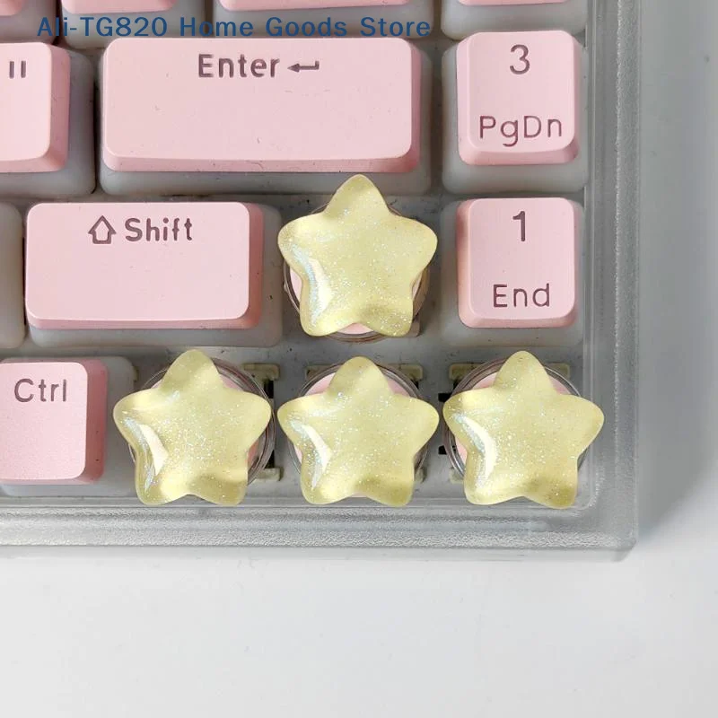 

[TG820]4Pcs Cute Star Keycaps Sweet Translucent Girl Personalized Gift Key Cap For Mechanical Keyboard Accessories