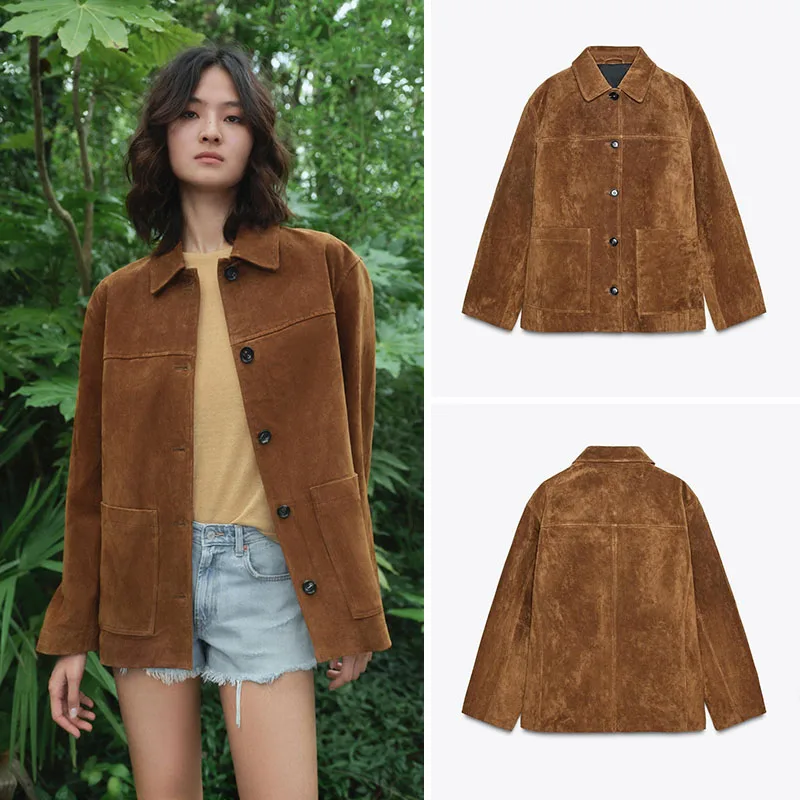 

Faionable Long Sve Suede Jaet Women's New Summer Collection Versatile Stand Collar Outerwear Casual Stand Fit